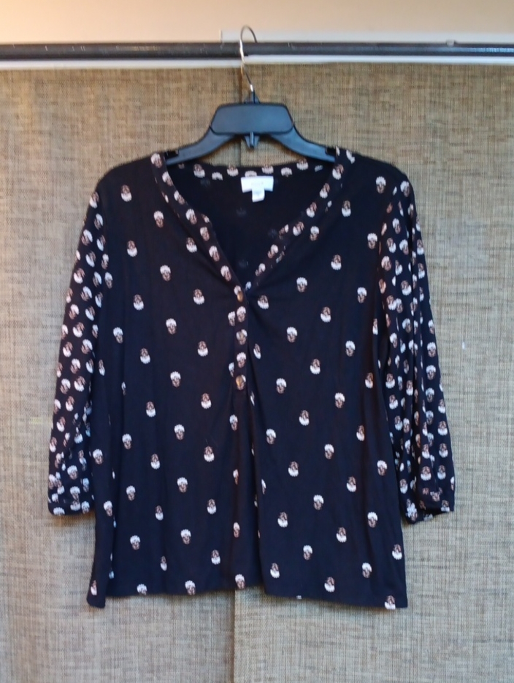Women’s Black Patterned Button-Front Top